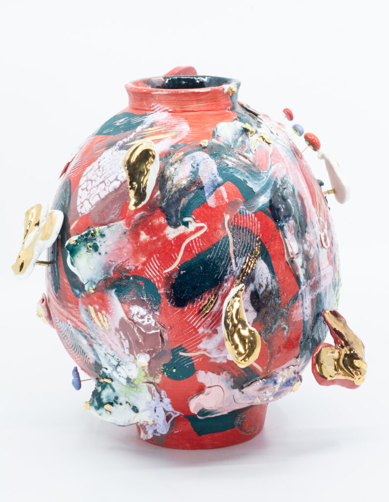 RED MOON JAR WITH FLYING WORDS | 34101